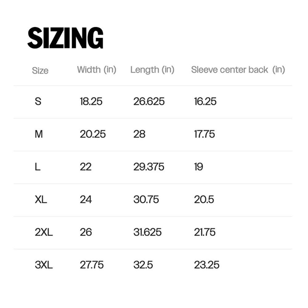 Descendents Milo Figure T-shirt size chart with dimensions in inches