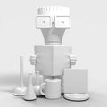 Milo from DESCENDENTS 7-inch Blank White Vinyl Figure pictured with seven blank white accessories