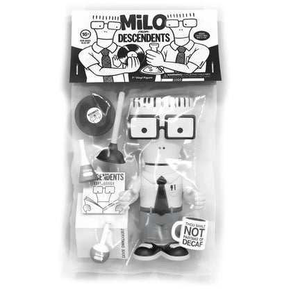 Milo from Descendents 7-inch vinyl figure, pictured, packaged in bag and header card with seven accessories.