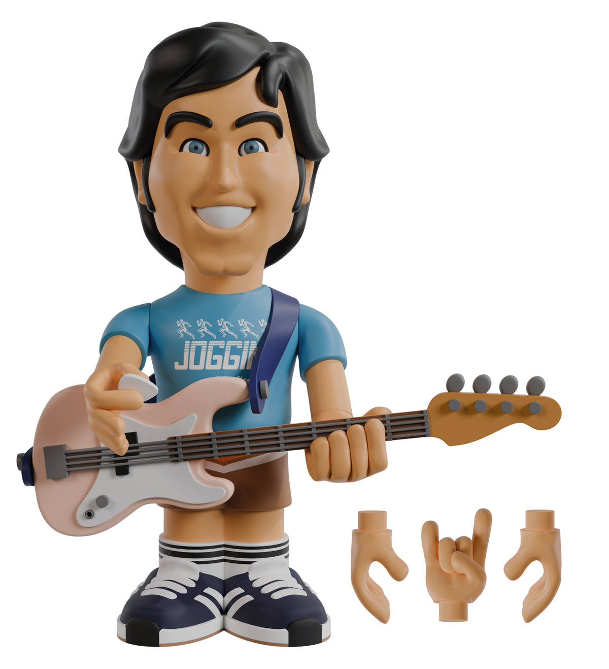 Mark Hoppus “Spaulding” 7-inch vinyl figure holding a bass guitar against a white background, with extra detachable hands in the bottom-right corner