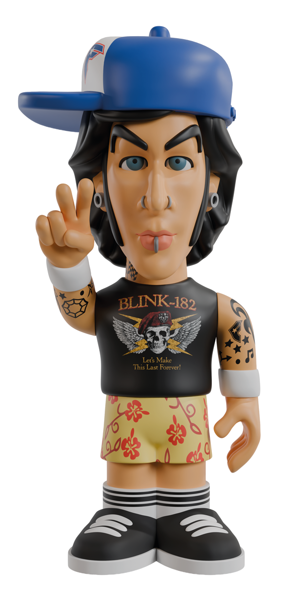 Travis Barker “Travis” 7-inch vinyl figure raising one arm and making the peace symbol gesture against a white background
